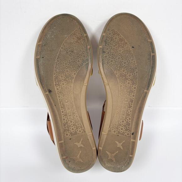 Pikolinos Mykonos Platform Wedge Sandals 39 8.5 Perforated Leather Shoes Yellow - Picture 11 of 11